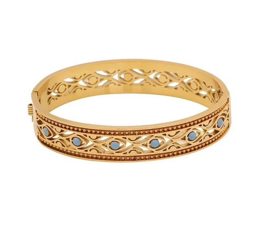 Gorgeous Vintage Style 18K Gold & Turquoise Bangle