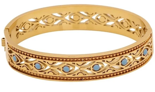 Gorgeous Vintage Style 18K Gold & Turquoise Bangle